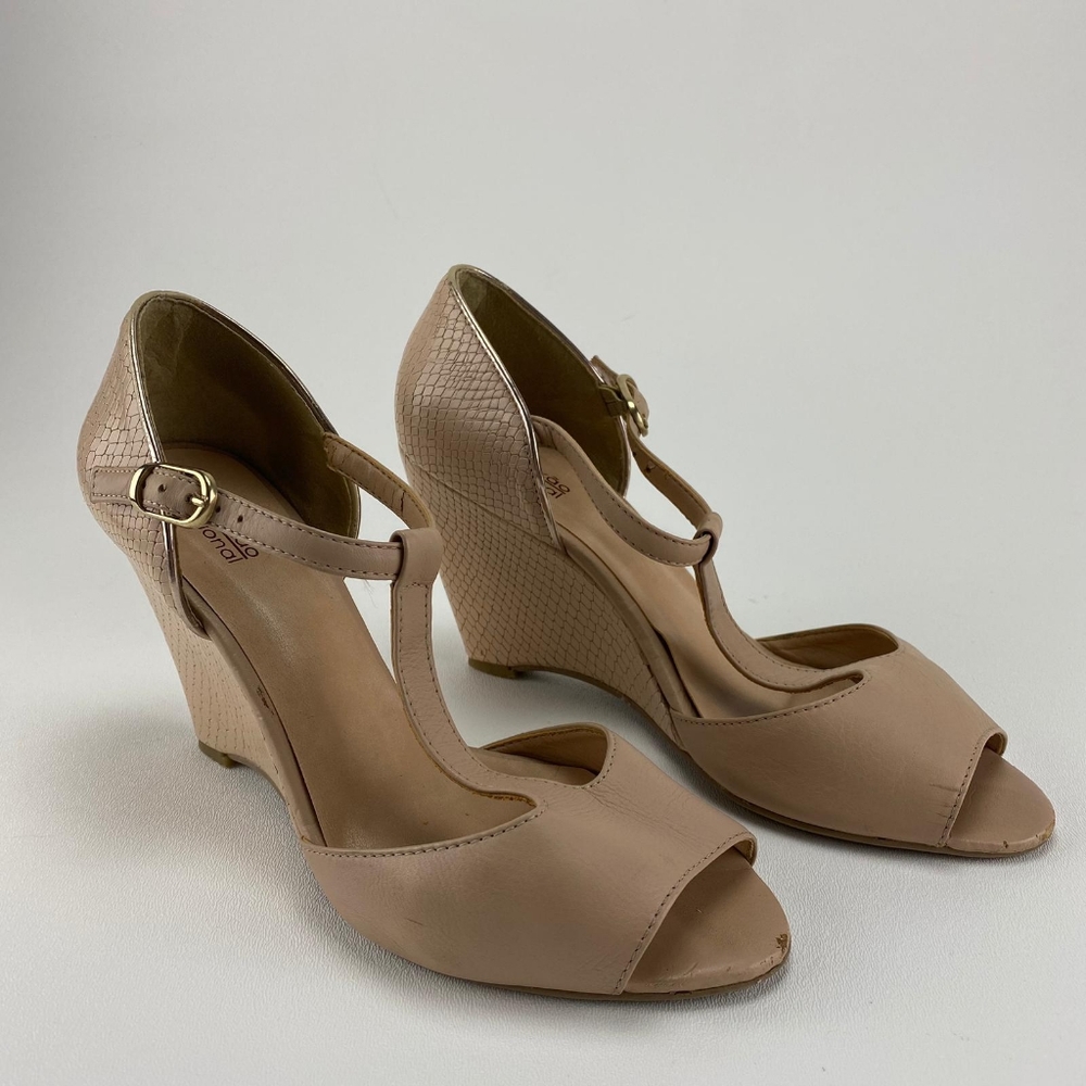 Ankle Strap Wedges Nude Snake accent 9